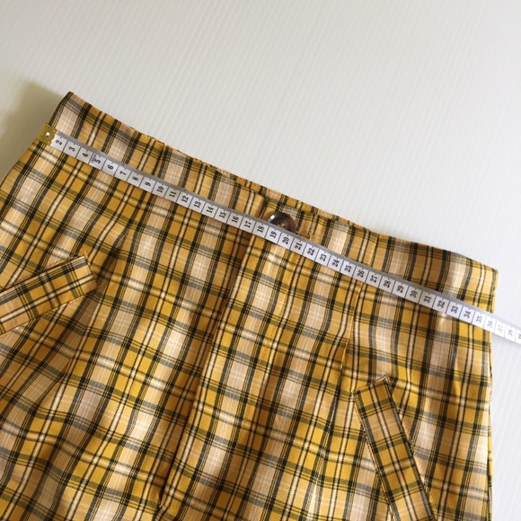 BOOHOO womens 10 checked mustard yellow twee plaid mini pockets retro vibe NEW - Picture 7 of 12